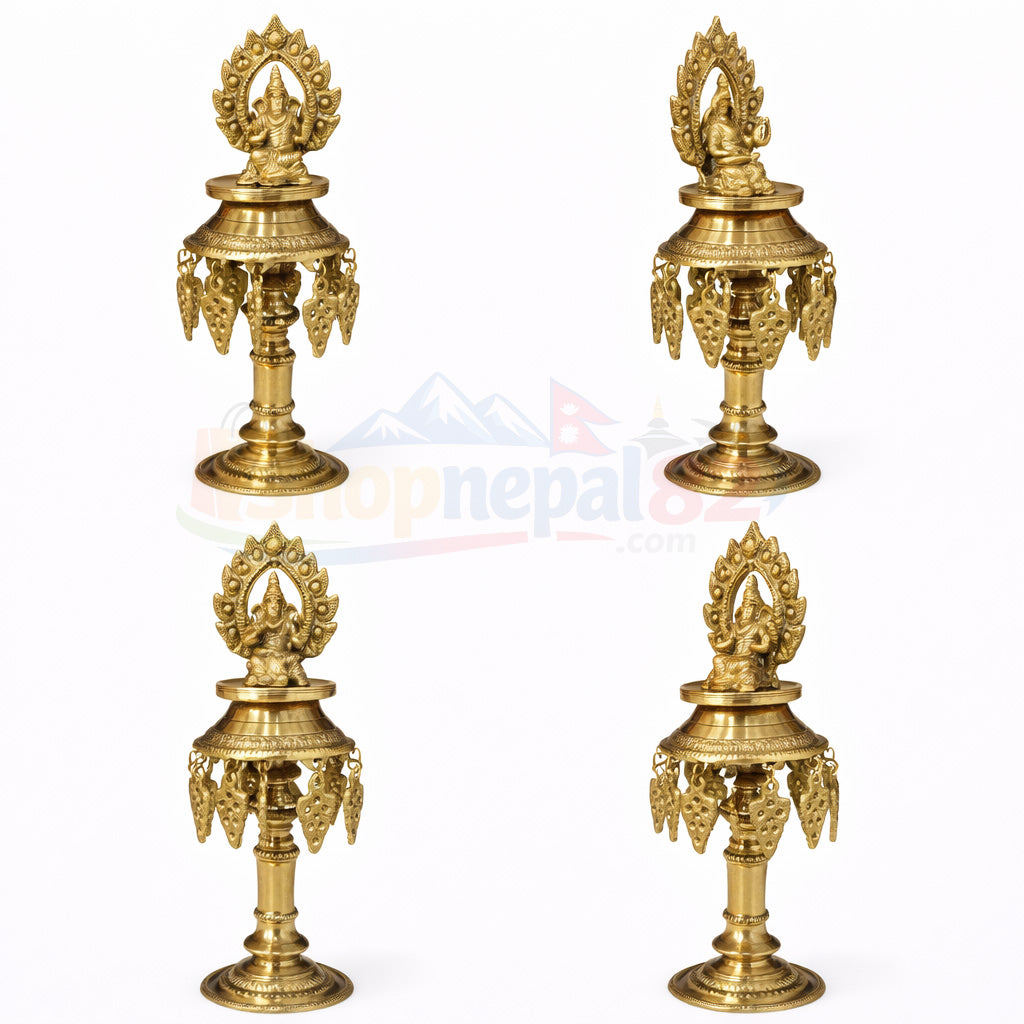 Set of 2 Handcrafted Laxmi Ganesh Brass Panas Diya –