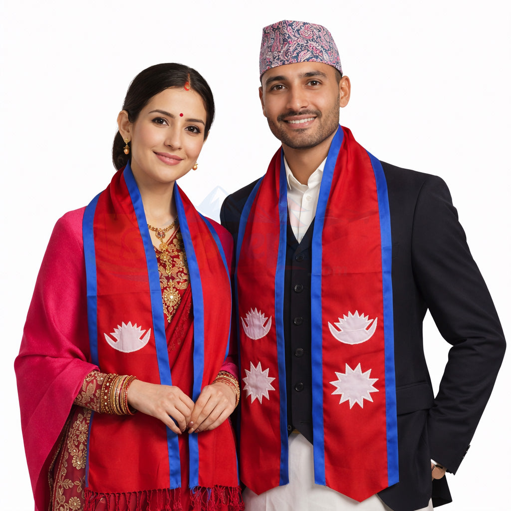 Nepal Flag Khada β Traditional Nepali Ceremonial Scarf π³π΅