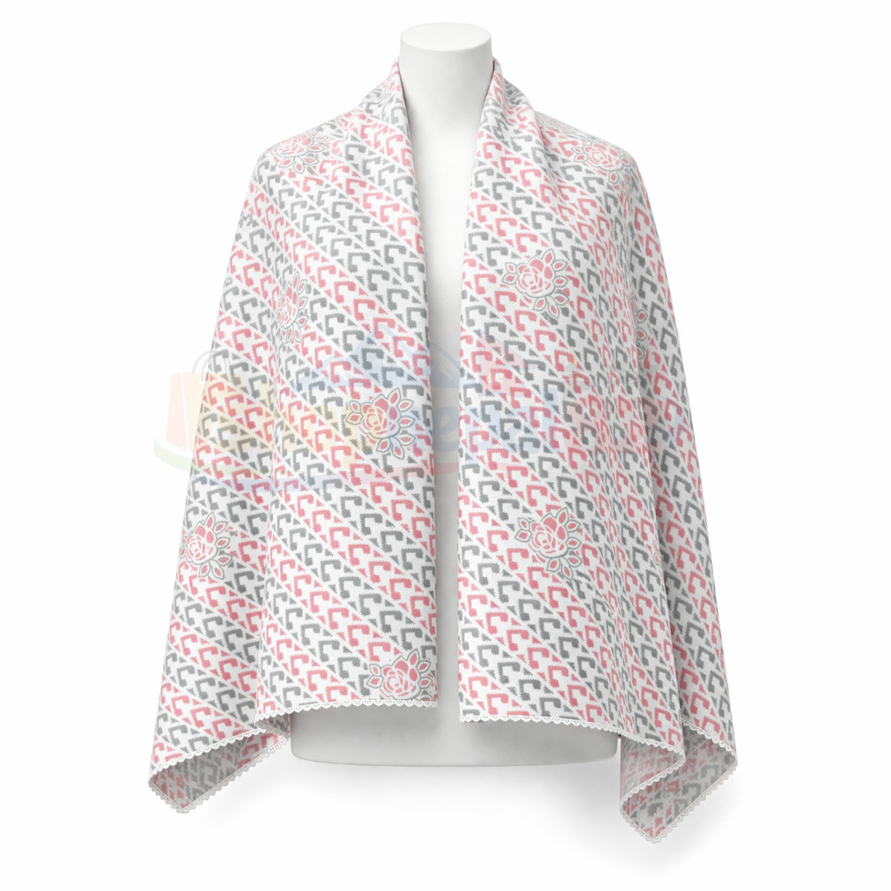 Nepali Dhaka Shawl Pastel Pink Multicolor