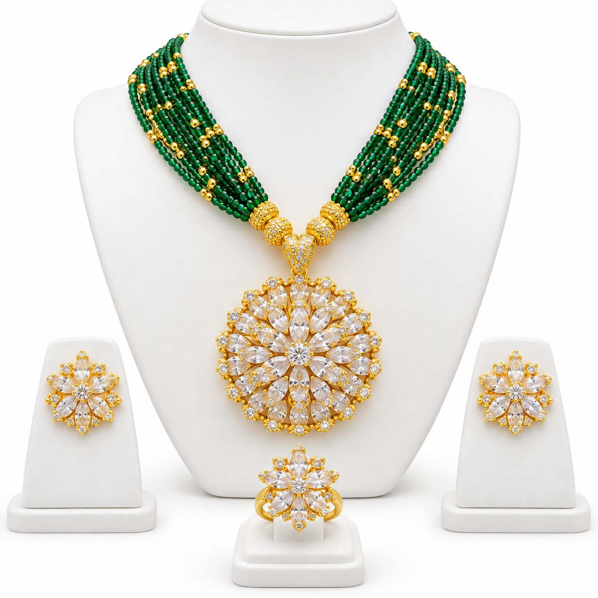 Beaded Floral Jewelry Set ā Necklace, Earrings & Ring