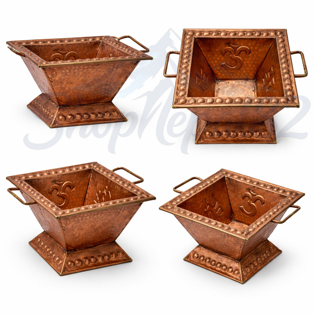 Traditional Copper Havan Kund – Square Puja Fire Pit for Yagya & Rituals – ताम्रे हवन कुण्ड