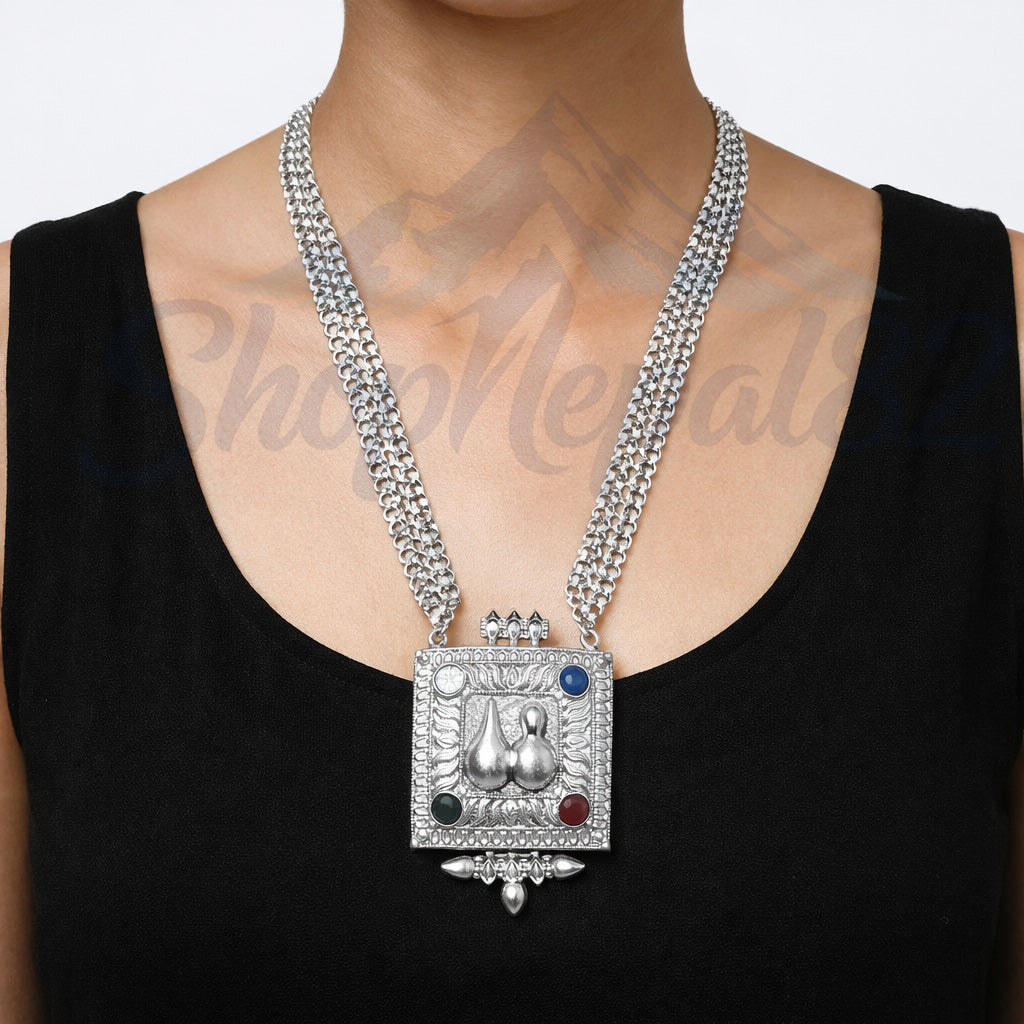 Traditional Chandra Haar – Nepali Ethnic Silver Necklace – चन्द्र हार