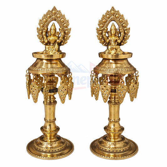 Set of 2 Handcrafted Laxmi Ganesh Brass Panas Diya –