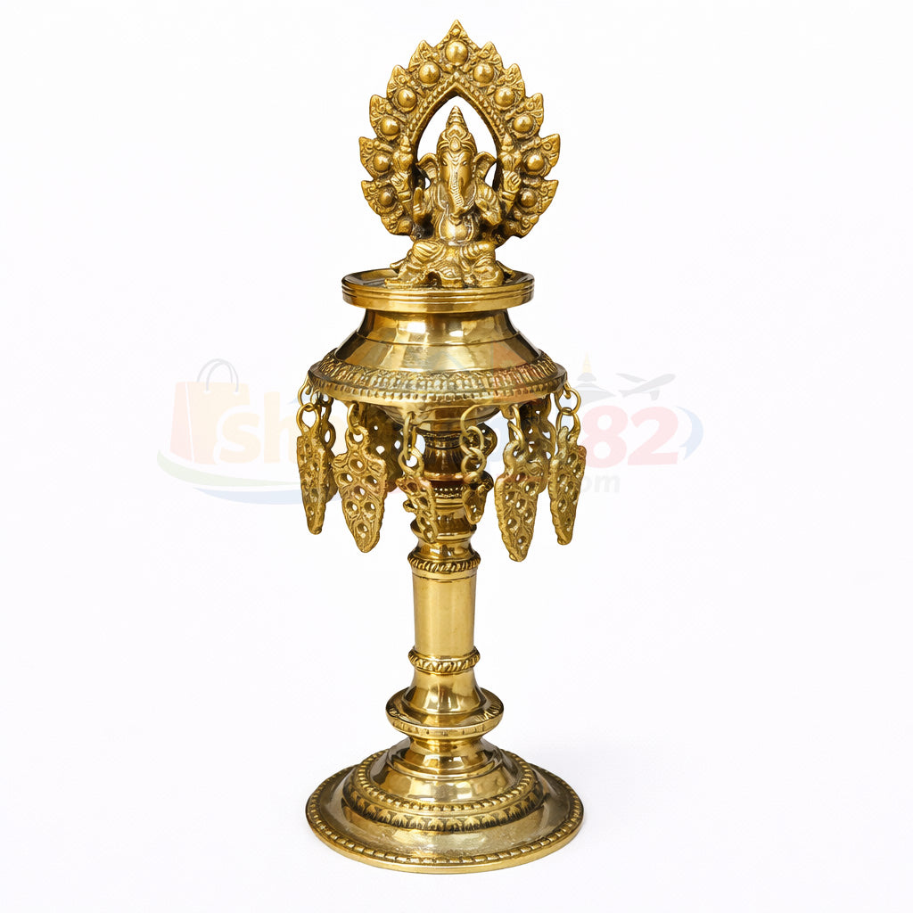 Set of 2 Handcrafted Laxmi Ganesh Brass Panas Diya –