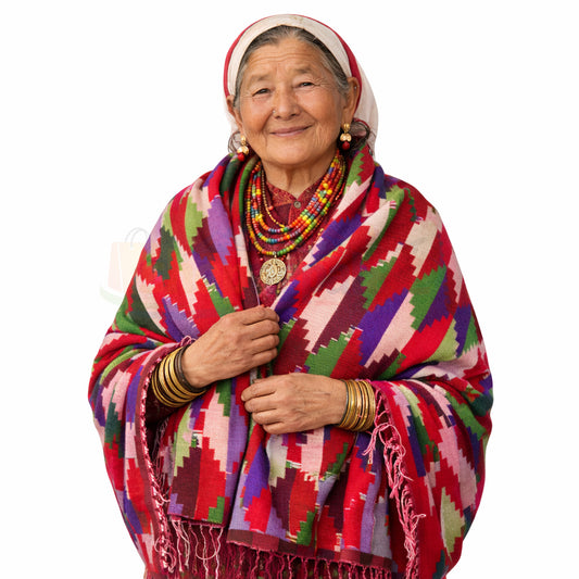 Nepali Dhaka Shawl Red-yellow triangle pattern