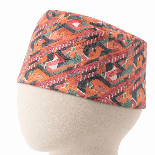 Nepali Dhaka Topi Orange traditional pattern– नेपाली ढाका टोपी