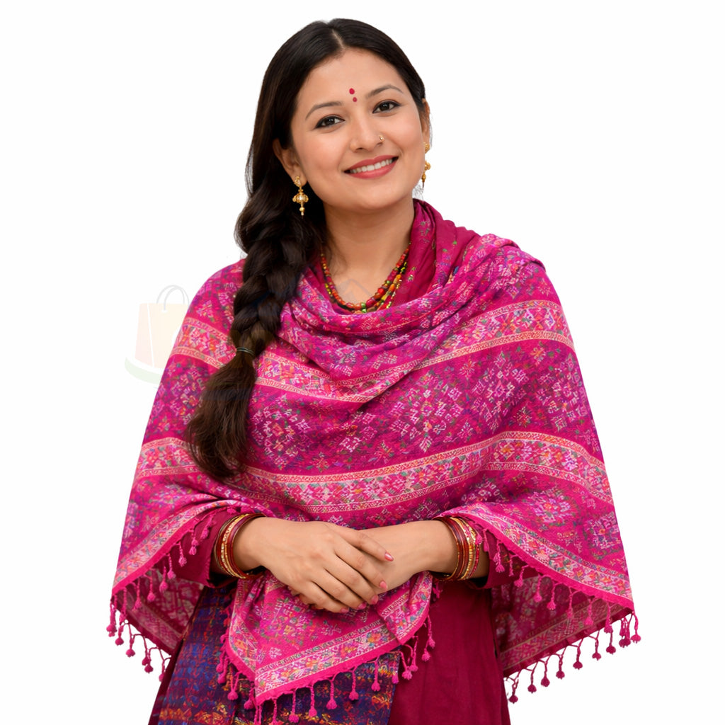 Elegant pink Nepali Dhaka Shawl