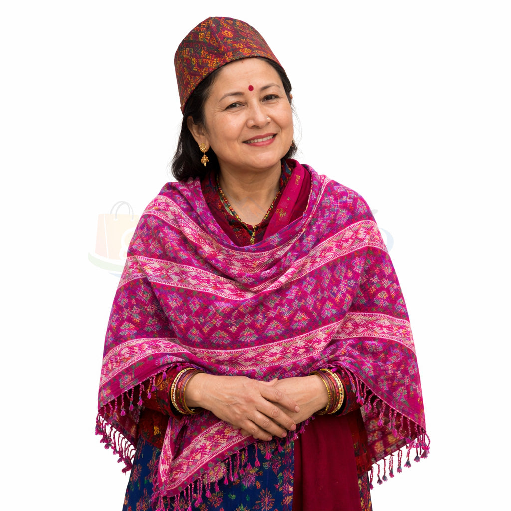 Elegant pink Nepali Dhaka Shawl