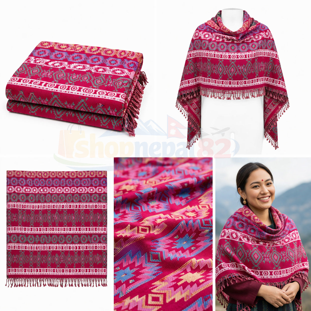 Elegant pink Nepali Dhaka Shawl