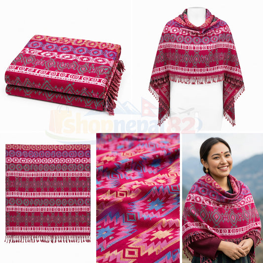 Elegant pink Nepali Dhaka Shawl