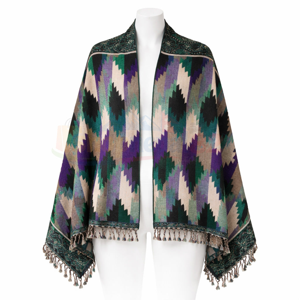 Nepali Dhaka Shawl Green–purple diamond pattern