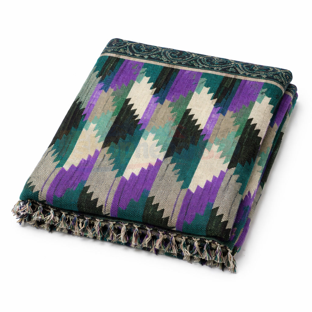 Nepali Dhaka Shawl Green–purple diamond pattern