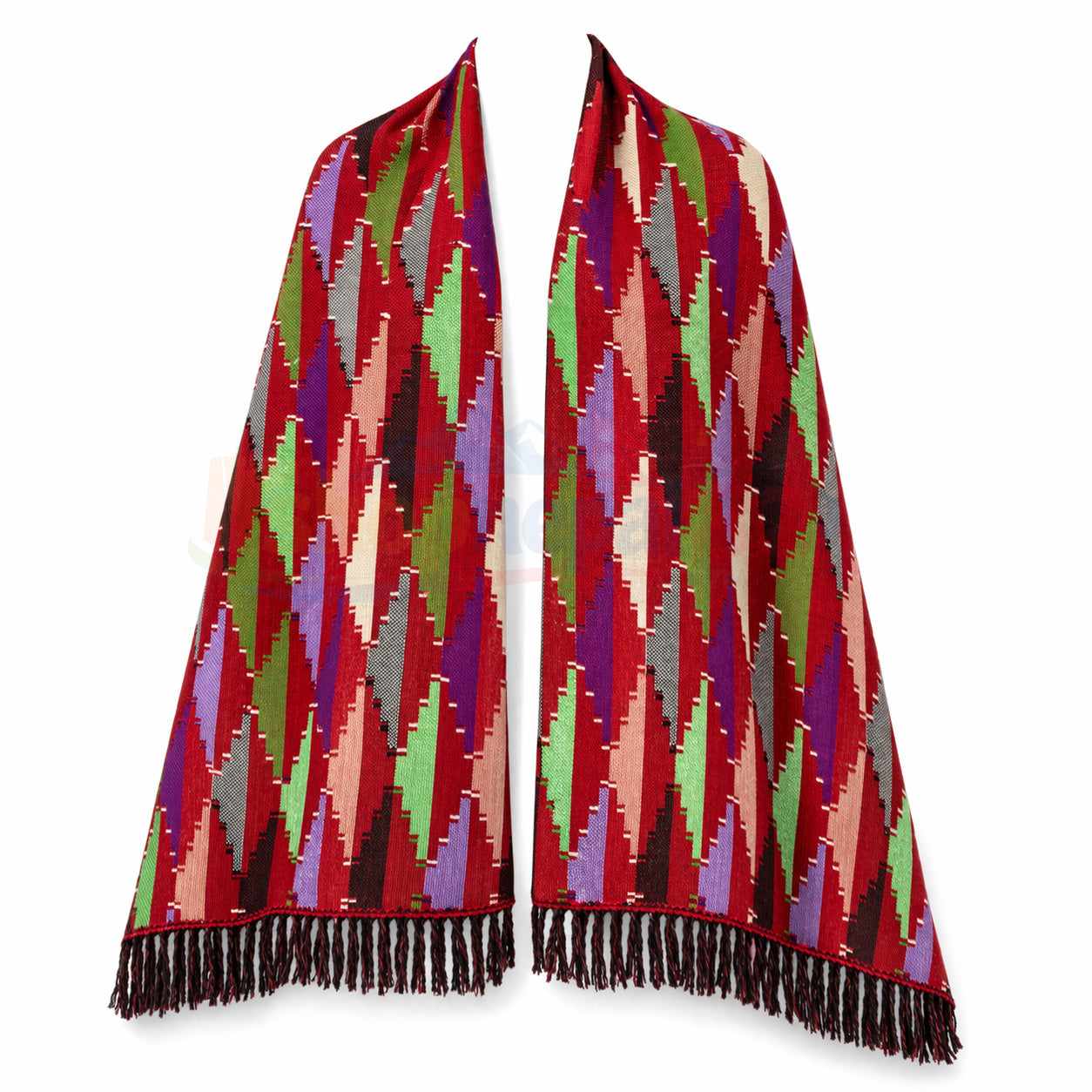 Nepali Dhaka Shawl Red-yellow triangle pattern