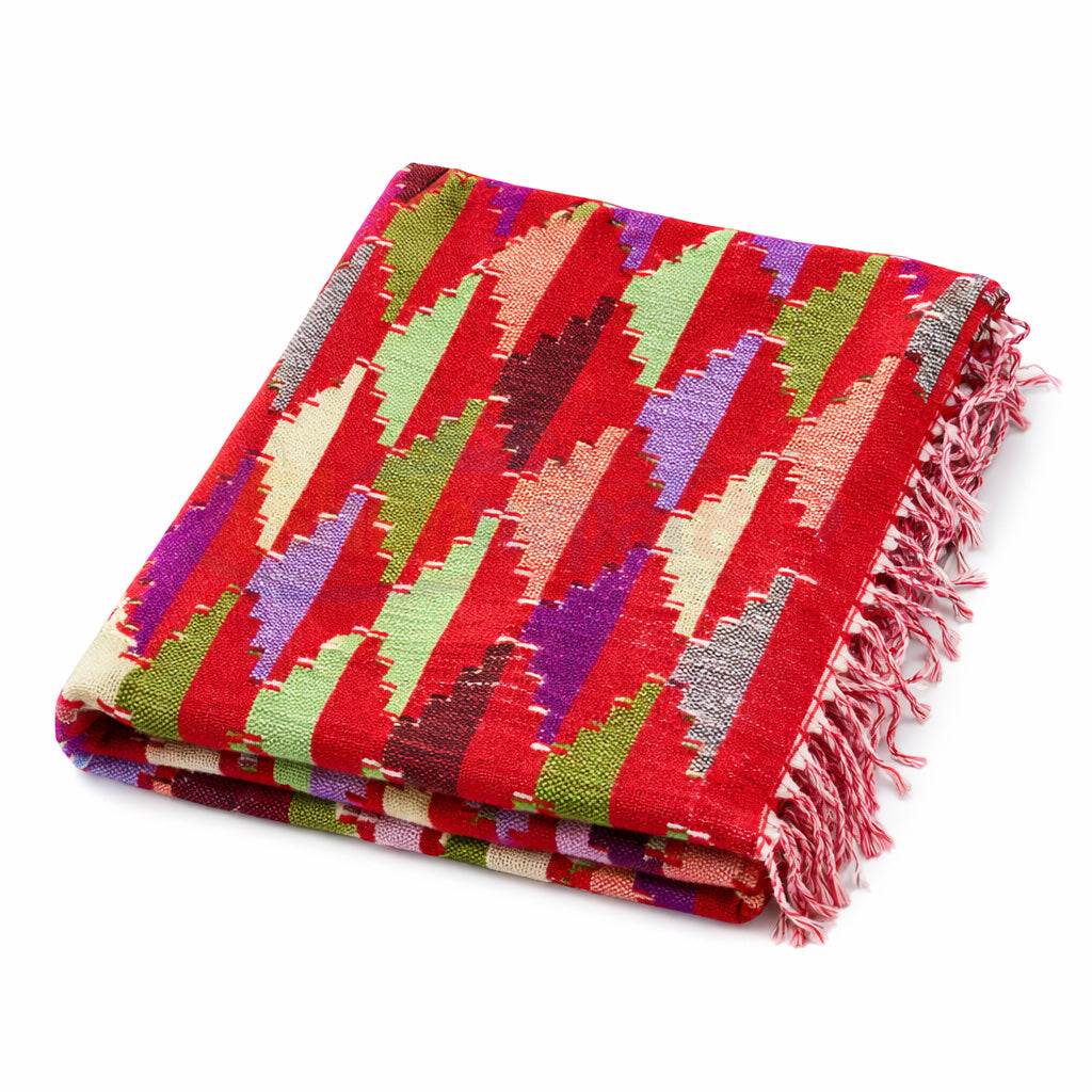 Nepali Dhaka Shawl Red-yellow triangle pattern
