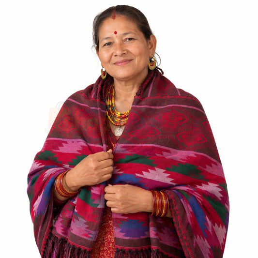 Nepali Dhaka Shawl Red Tribal Pattern
