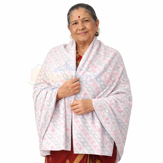 Nepali Dhaka Shawl Pastel Pink Multicolor