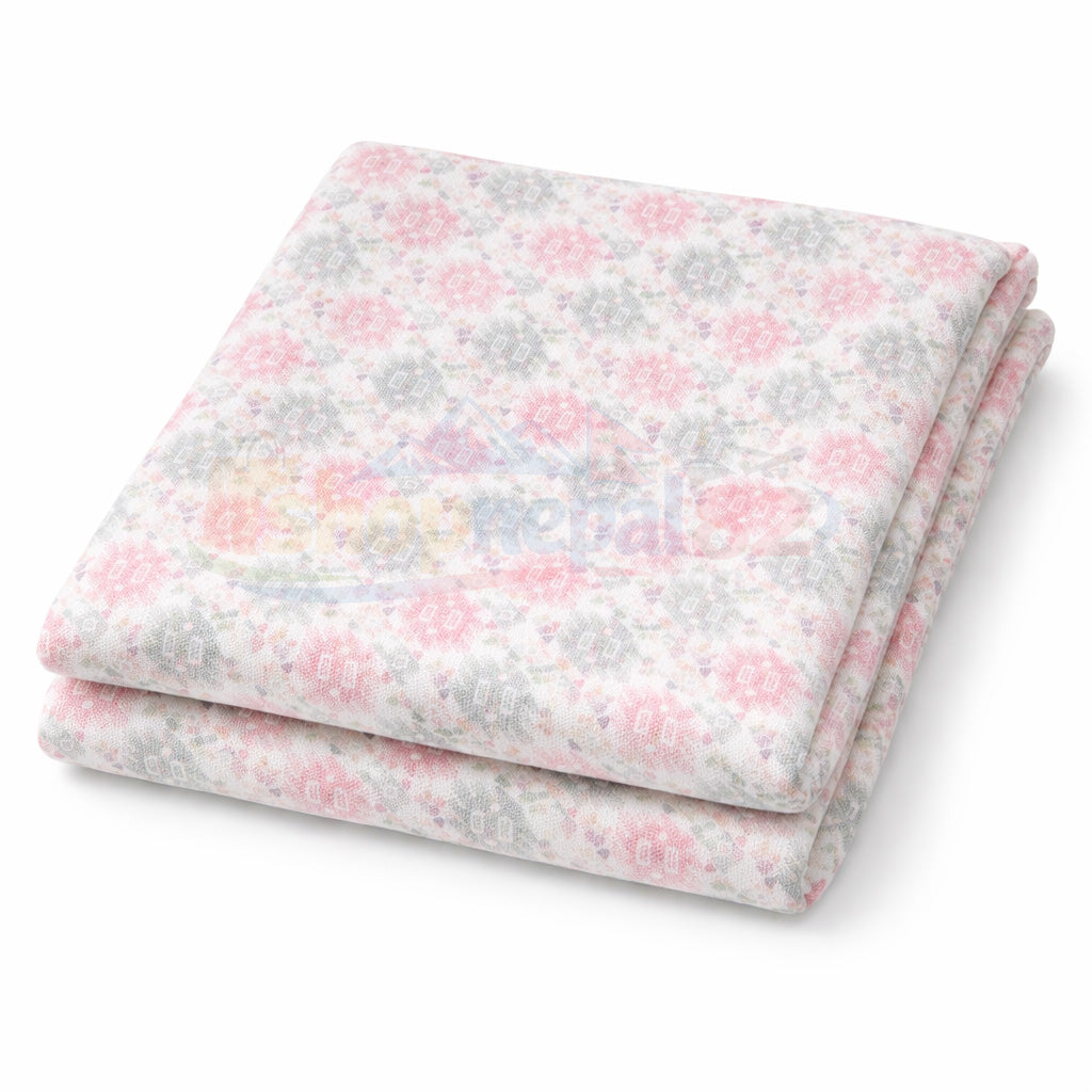 Nepali Dhaka Shawl Pastel Pink & Mint Multicolor