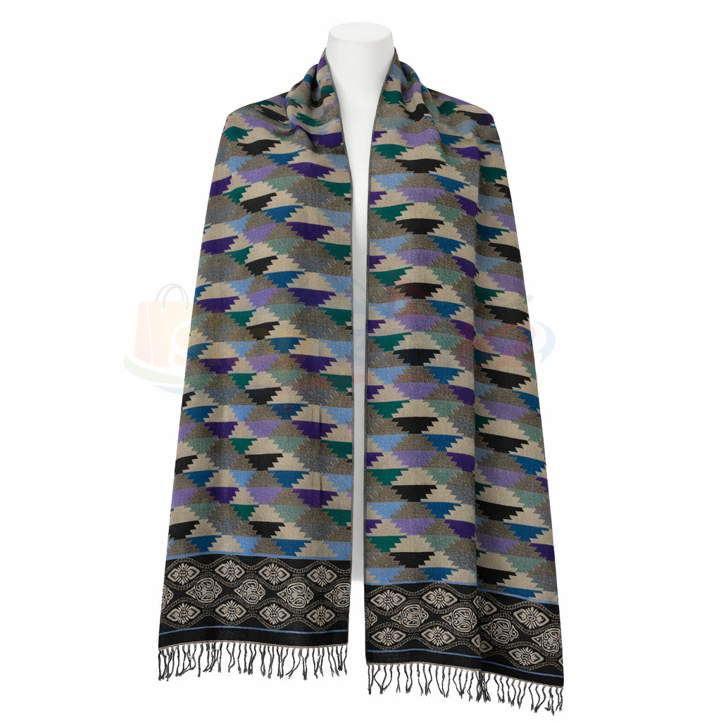 Nepali Dhaka Shawl Green–purple diamond pattern