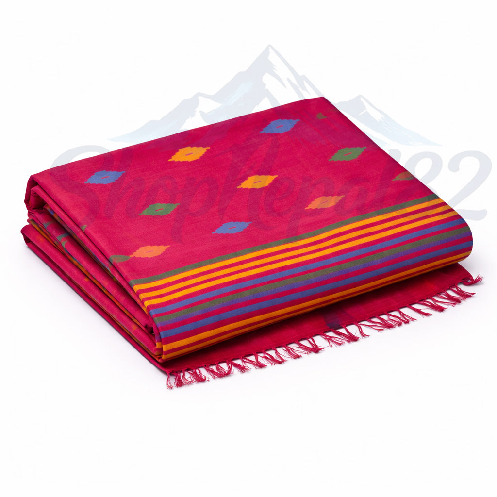 Pink Nepali Dhaka Saree – Traditional Festival & Wedding Wear – गुलाबी ढाका साड़ी