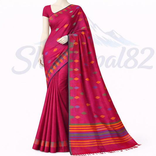 Rani Pink Nepali Dhaka Saree – Traditional Festival & Wedding Wear – रानी गुलाबी ढाका साड़ी