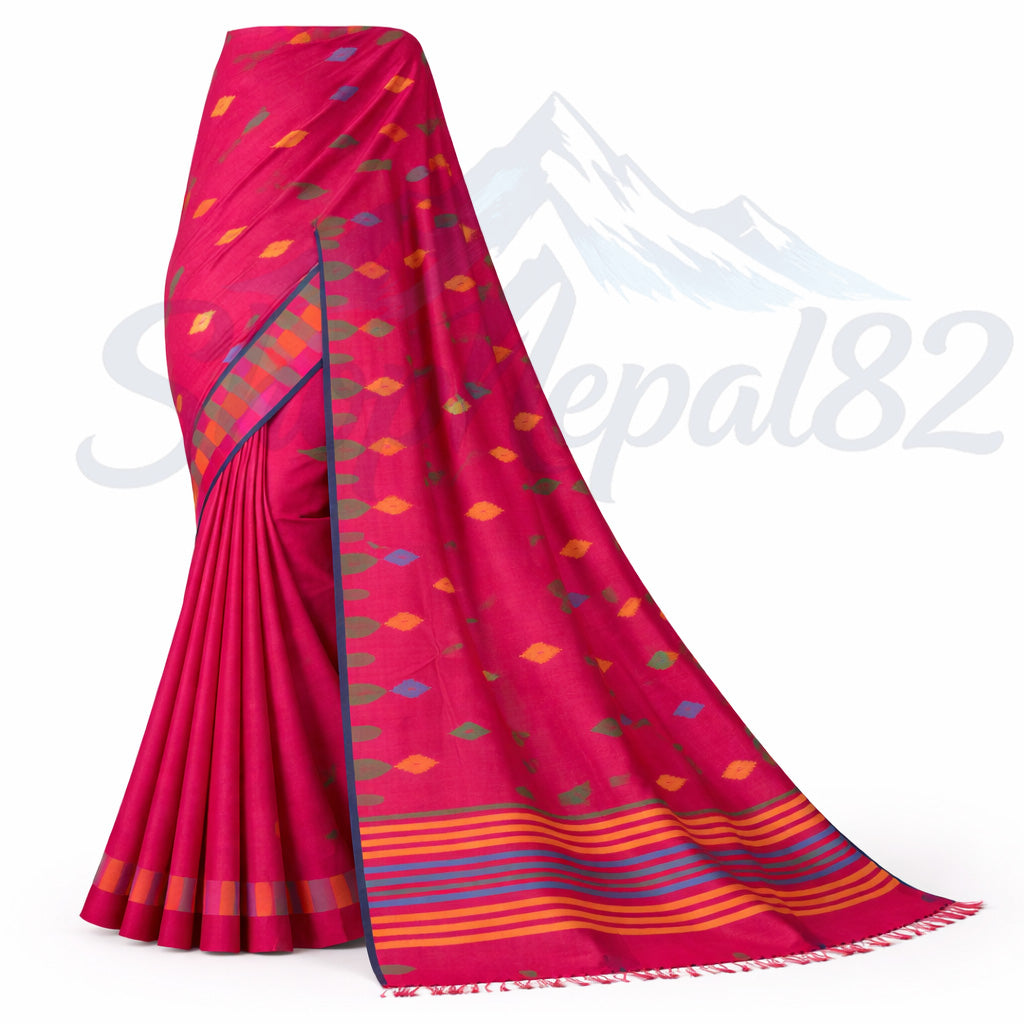 Pink Nepali Dhaka Saree – Traditional Festival & Wedding Wear – गुलाबी ढाका साड़ी