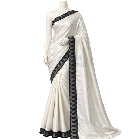 Nepali Dhaka Saree – White Saree with Traditional Dhaka Border – नेपाली ढाका साड़ी (सेतो)