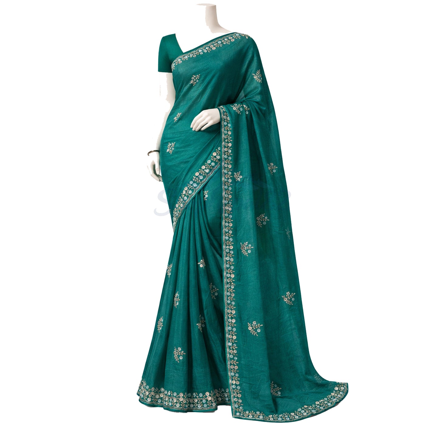 Women's Elegant Green Saree with Embroidered Border – Traditional Ethnic Wear – हरियो कढाई साड़ी