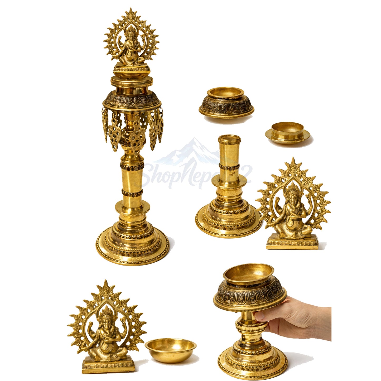 Handcrafted Traditional Brass Puja Deepak Stand (Set of 2) – हस्तनिर्मित पितल पूजा दीपक स्ट्यान्ड