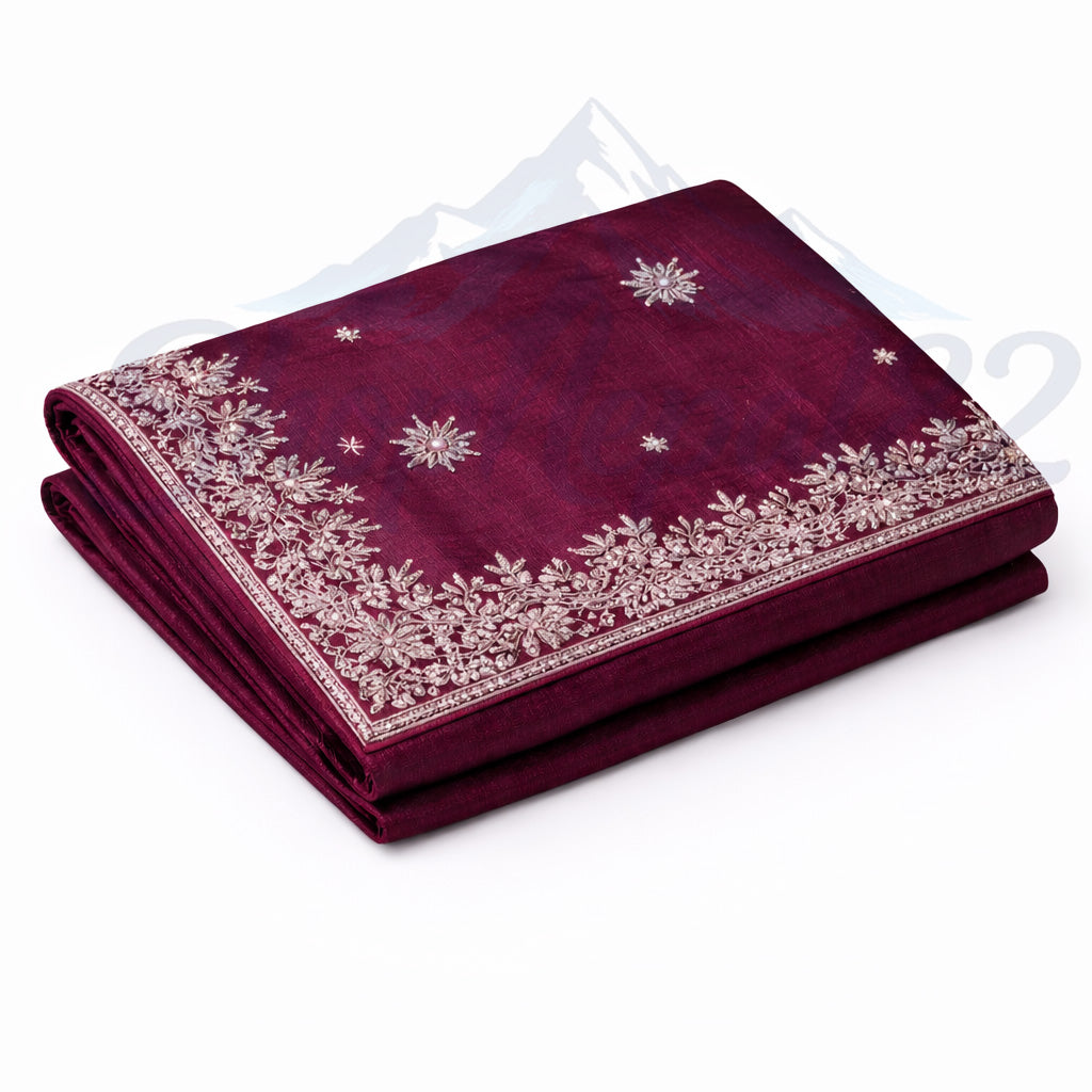 Maroon Embroidered Saree – Elegant Wedding & Festival Wear – कत्थे रङ्गको कढाई साड़ी