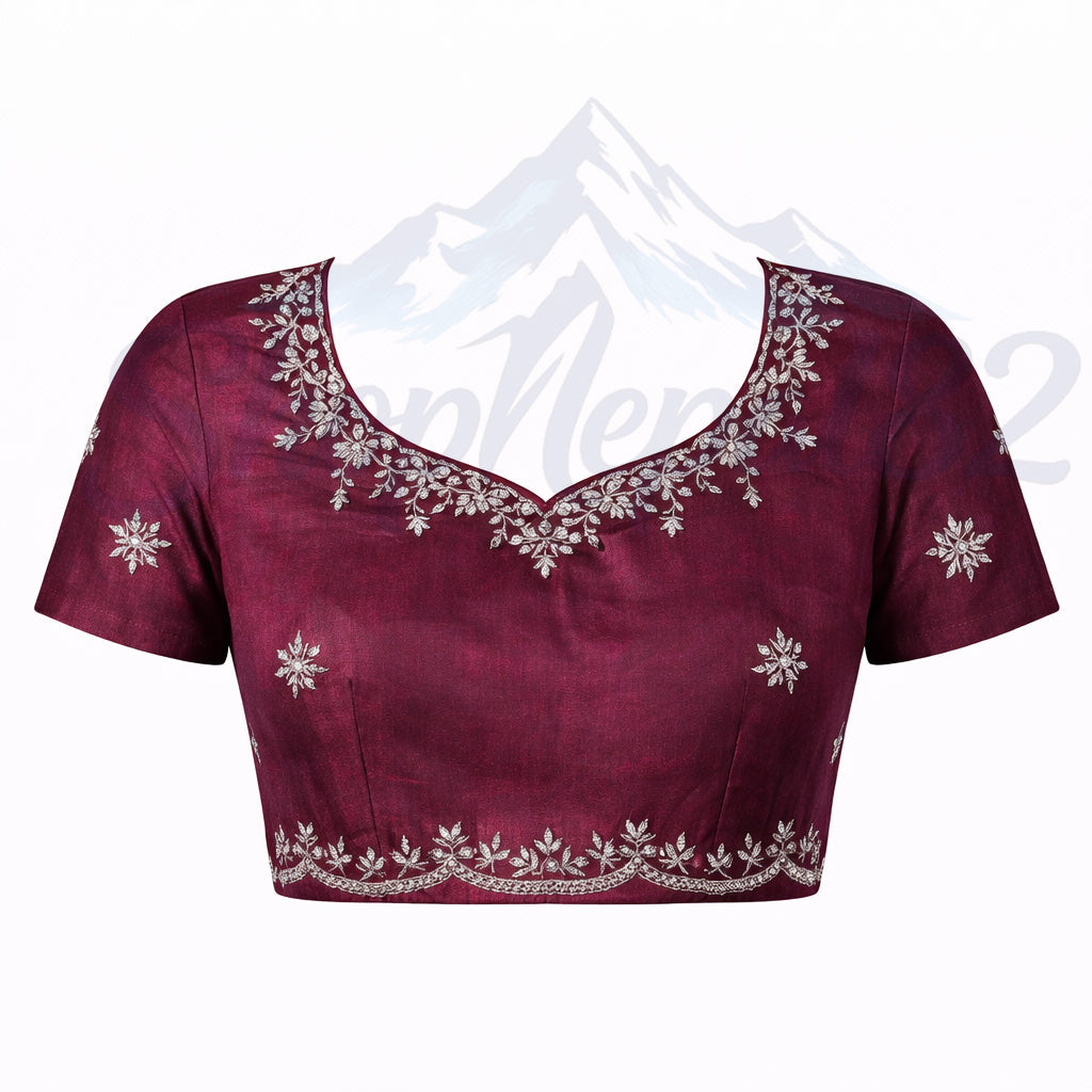 Maroon Embroidered Saree – Elegant Wedding & Festival Wear – कत्थे रङ्गको कढाई साड़ी