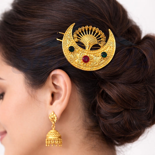 Traditional Nepali Chandra Clip – Gold-Tone Ethnic Hair Accessory – नेपाली चन्द्र क्लिप