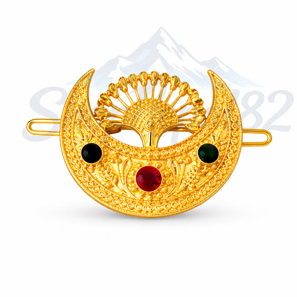 Traditional Nepali Chandra Clip – Gold-Tone Ethnic Hair Accessory – नेपाली चन्द्र क्लिप