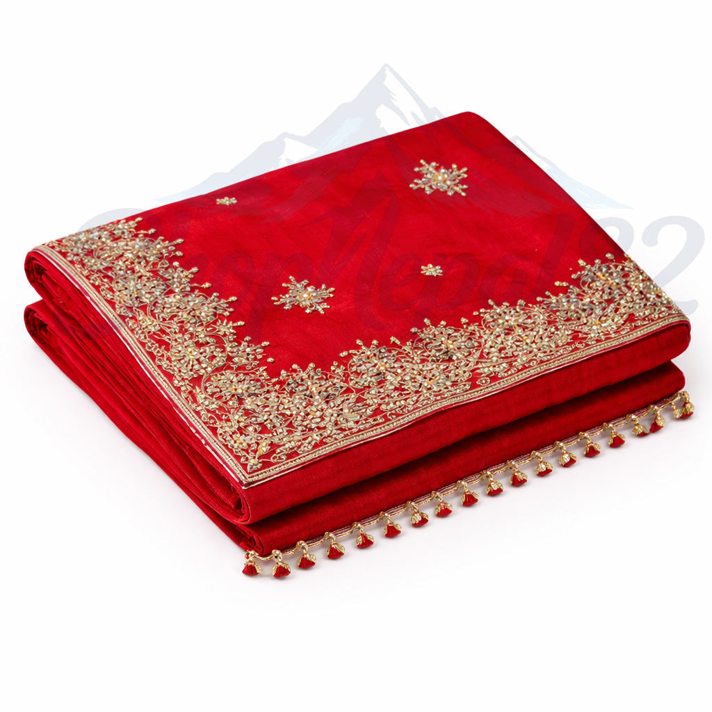 Red Embroidered Saree – Bridal & Festival Designer Wear – रातो कढाई साड़ी
