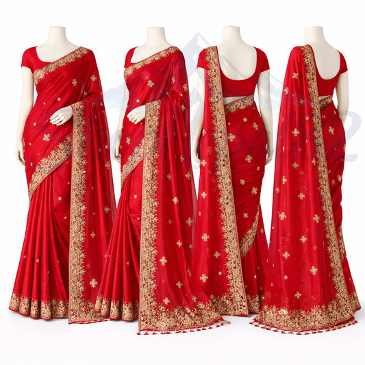 Red Embroidered Saree – Bridal & Festival Designer Wear – रातो कढाई साड़ी
