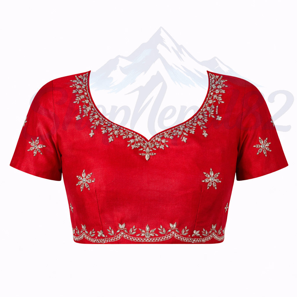 Red Embroidered Saree – Bridal & Festival Designer Wear – रातो कढाई साड़ी
