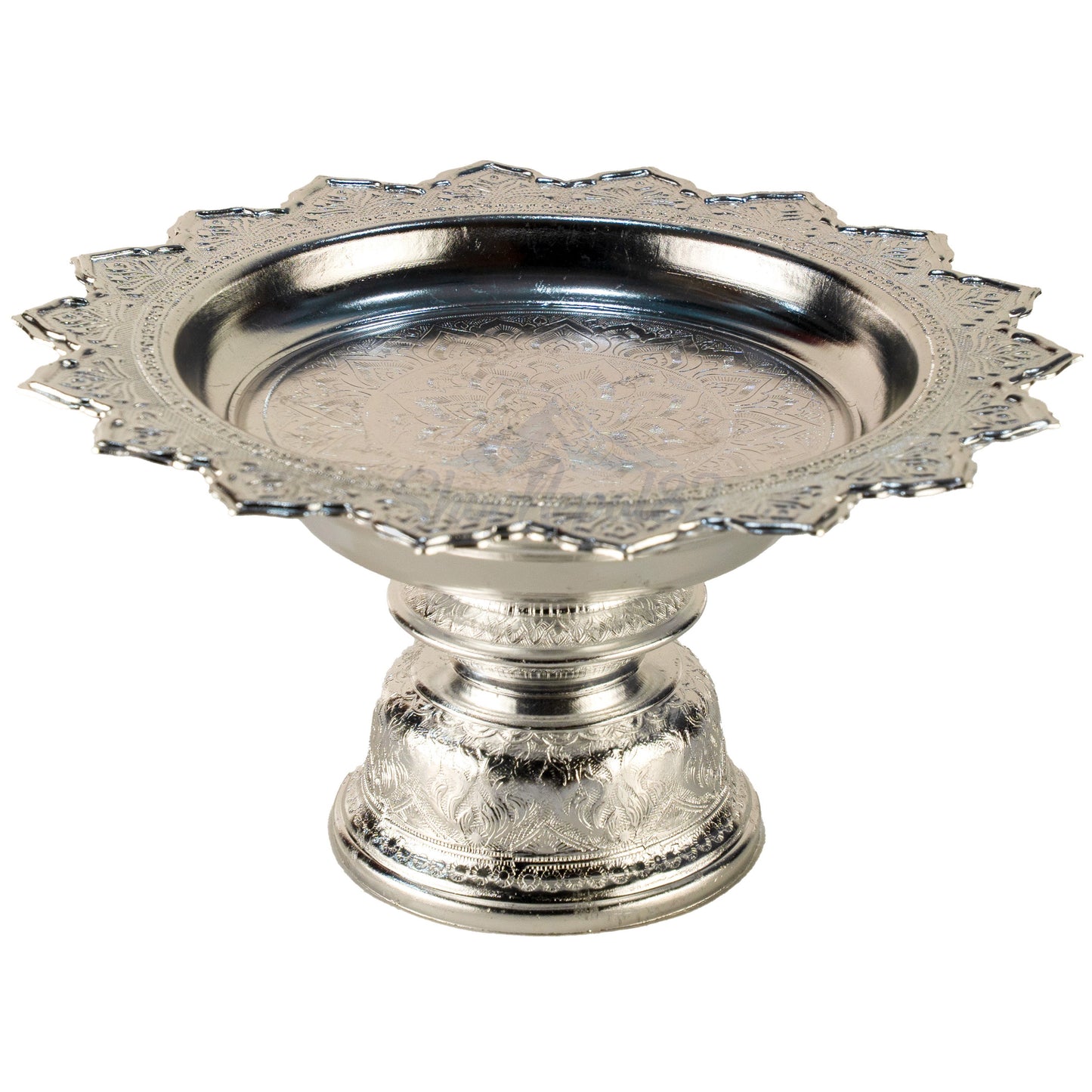 Handcrafted Silver Finish Puja Pedestal Tray | Traditional Decorative Offering Plate – हस्तनिर्मित पूजा थाल