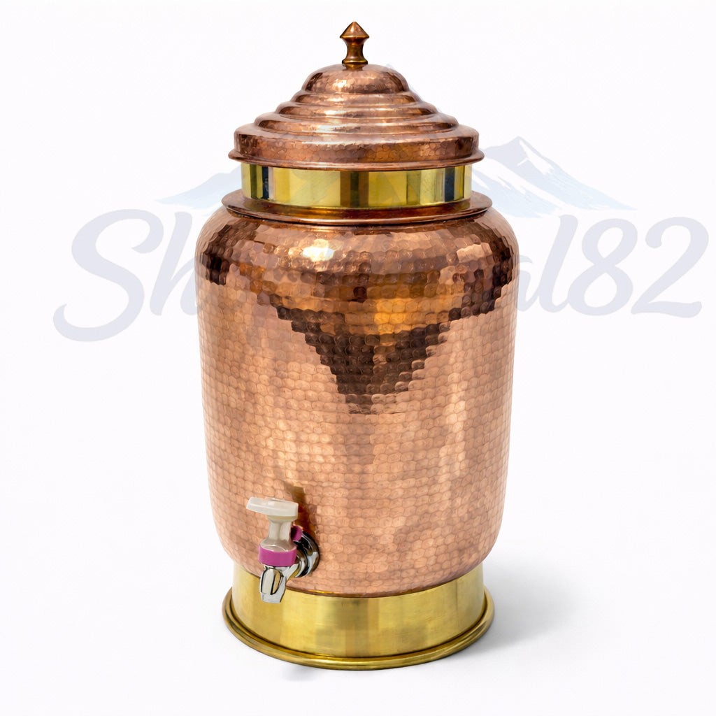 Traditional Copper Water Dispenser with Tap – Ayurvedic Storage Pot – ताम्रे पानी भांडो