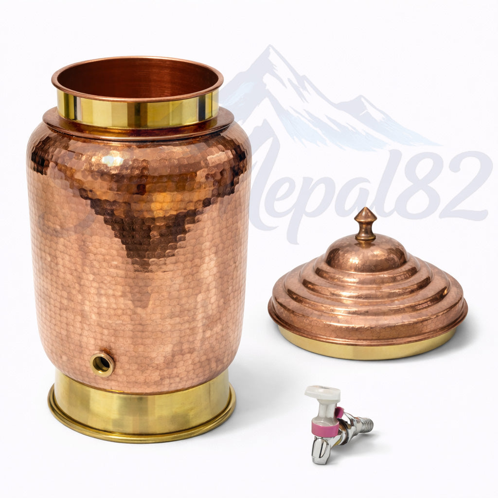 Traditional Copper Water Dispenser with Tap – Ayurvedic Storage Pot – ताम्रे पानी भांडो
