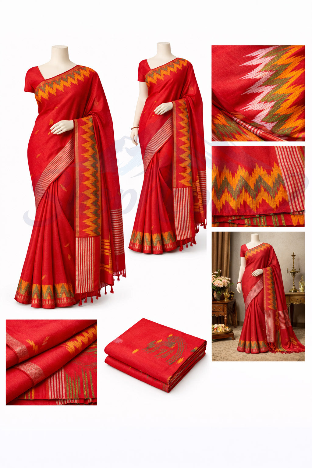 Red Nepali Dhaka Saree – Traditional Festival & Wedding Wear – रातो ढाका साड़ी