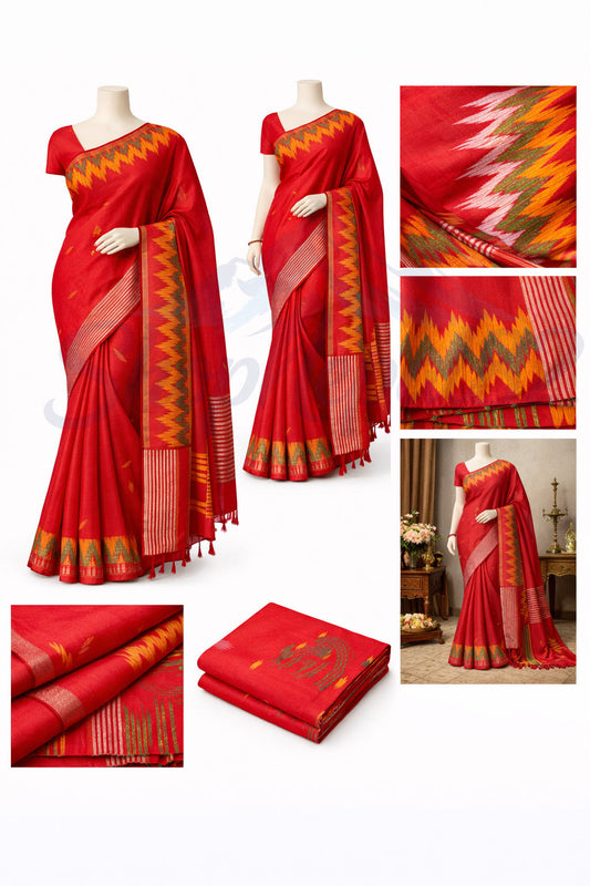 Red Nepali Dhaka Saree – Traditional Festival & Wedding Wear – रातो ढाका साड़ी