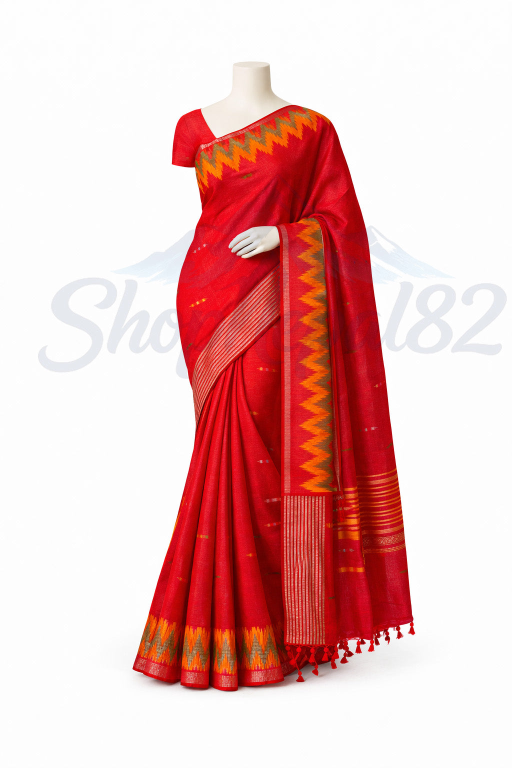 Red Nepali Dhaka Saree – Traditional Festival & Wedding Wear – रातो ढाका साड़ी