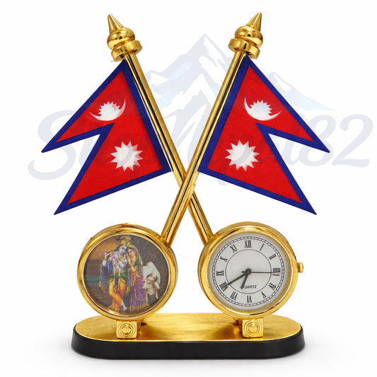 Nepal Flag Double Desk Clock with Decorative Frame – नेपाल झण्डा डबल घड़ी