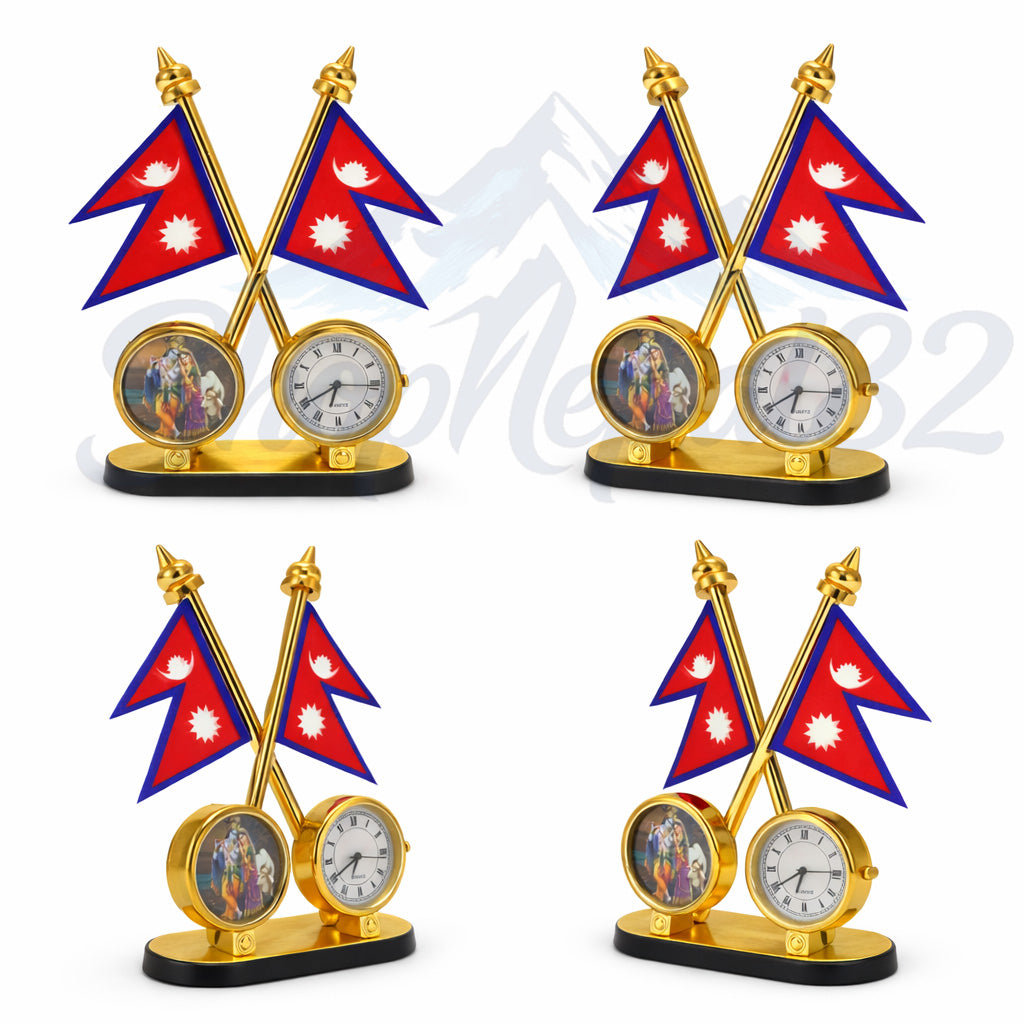 Nepal Flag Double Desk Clock with Decorative Frame – नेपाल झण्डा डबल घड़ी