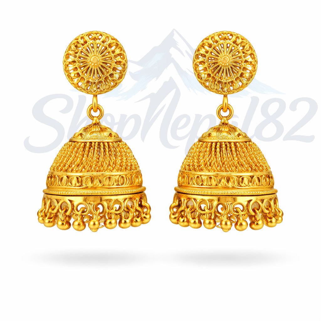 Traditional Nepali Gold Jhumka Earrings – Ethnic Bridal Jewelry – नेपाली सुनो झुम्का