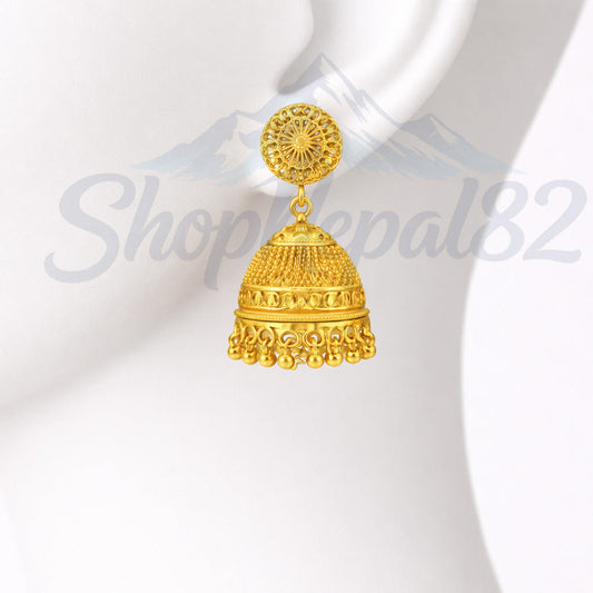 Traditional Nepali Gold Jhumka Earrings – Ethnic Bridal Jewelry – नेपाली सुनो झुम्का