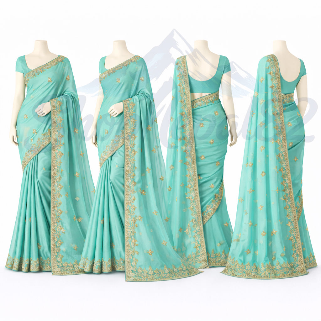 Turquoise Embroidered Saree – Elegant Festival & Wedding Wear – तिरसना कढाई साड़ी