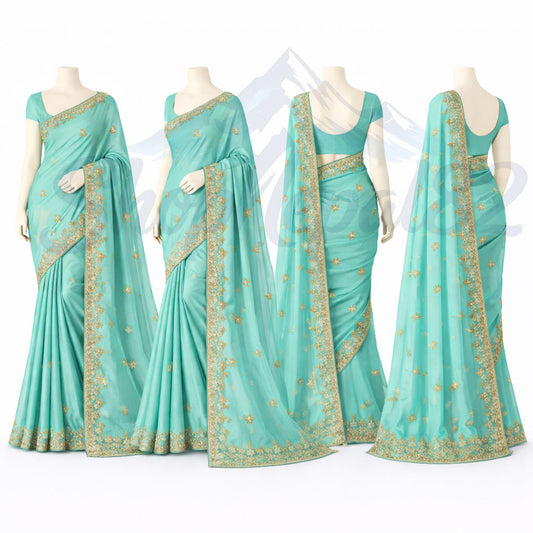 Turquoise Embroidered Saree – Elegant Festival & Wedding Wear – तिरसना कढाई साड़ी