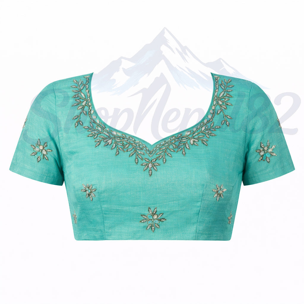 Turquoise Embroidered Saree – Elegant Festival & Wedding Wear – तिरसना कढाई साड़ी