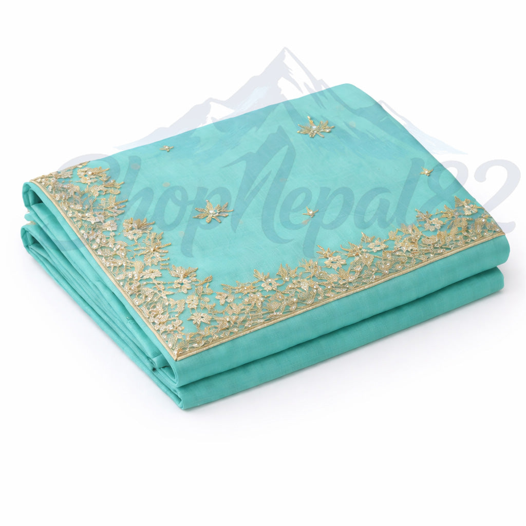 Turquoise Embroidered Saree – Elegant Festival & Wedding Wear – तिरसना कढाई साड़ी