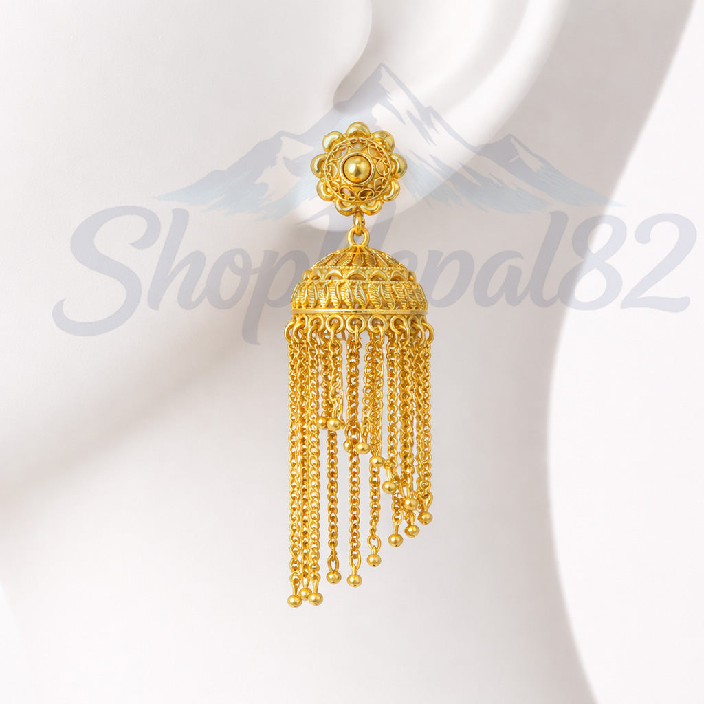 Traditional Nepali Gold Jhumka Earrings – Ethnic Bridal Jewelry – नेपाली सुनो झुम्का